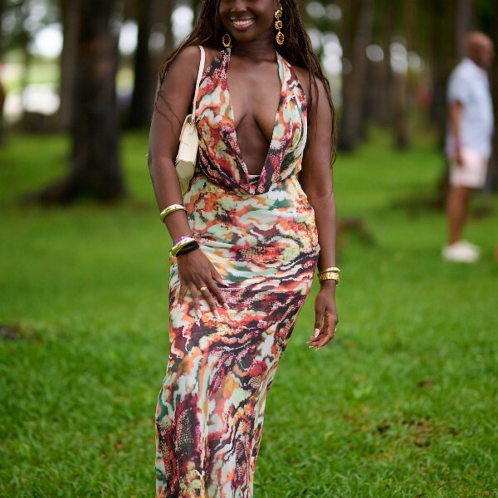 Multicolor Cowl Neck  Dress